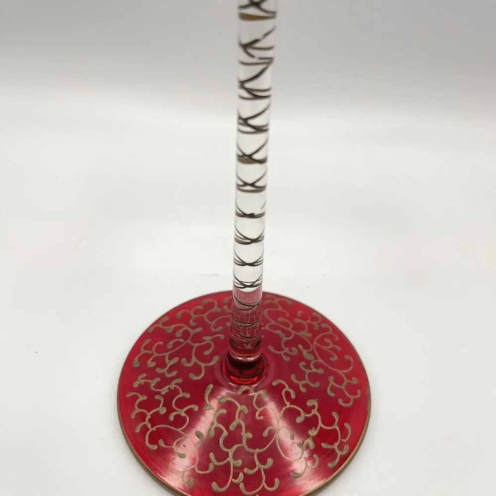 Pier 1 Jubilee Taper Candle Holder Ruby Red Gold Scroll 9 1/2